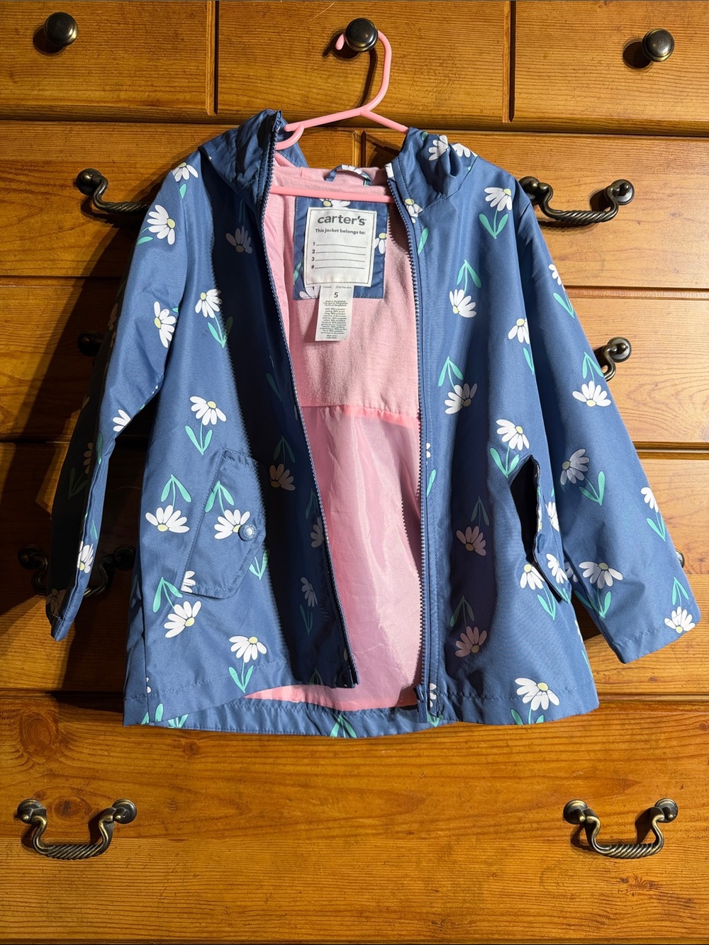 Carter's Navy Floral Hooded Raincoat with Pink Lining